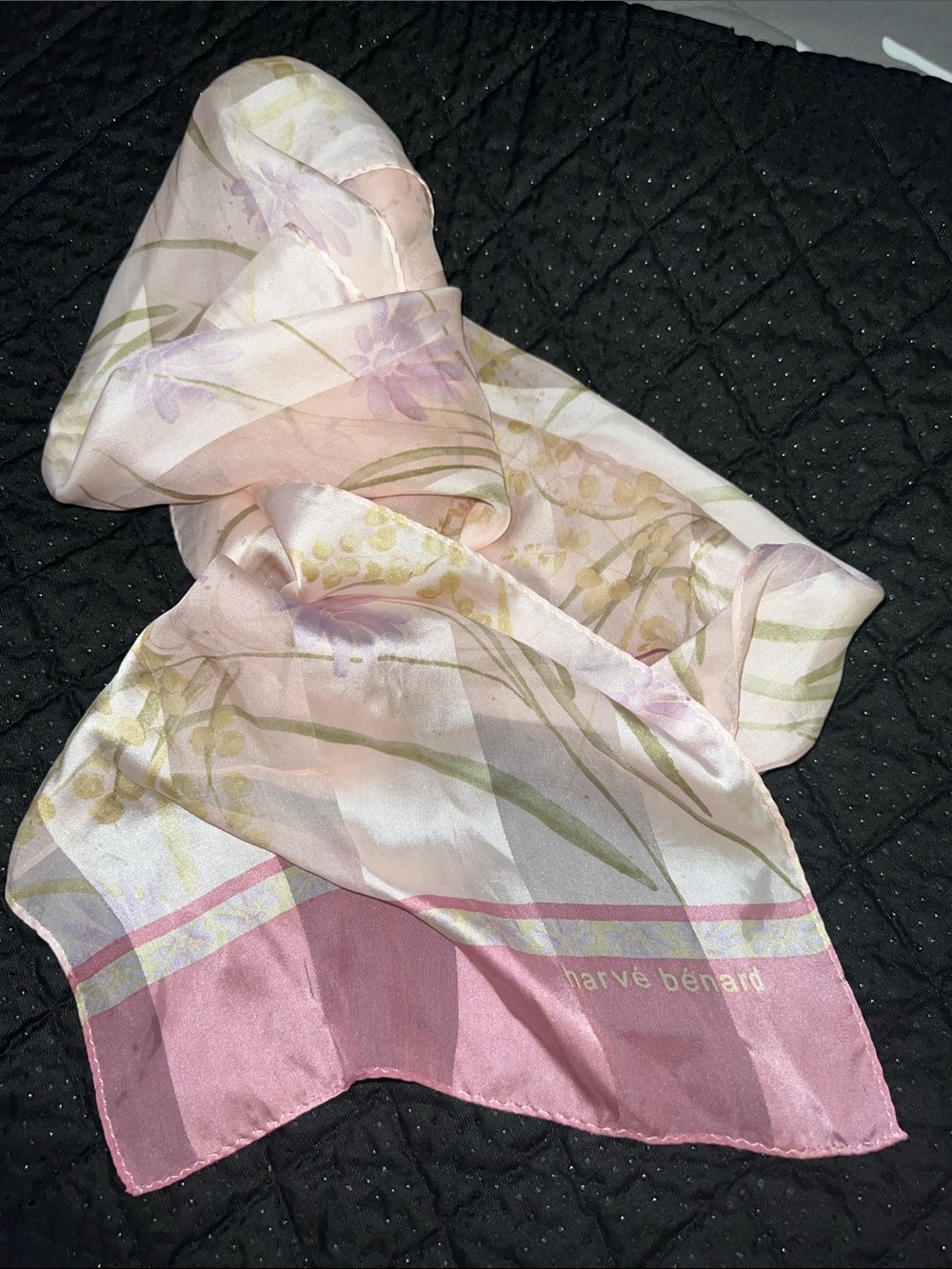 Vintage Harvé Benard Silk Oblong Scarf Pink Floral Botanical